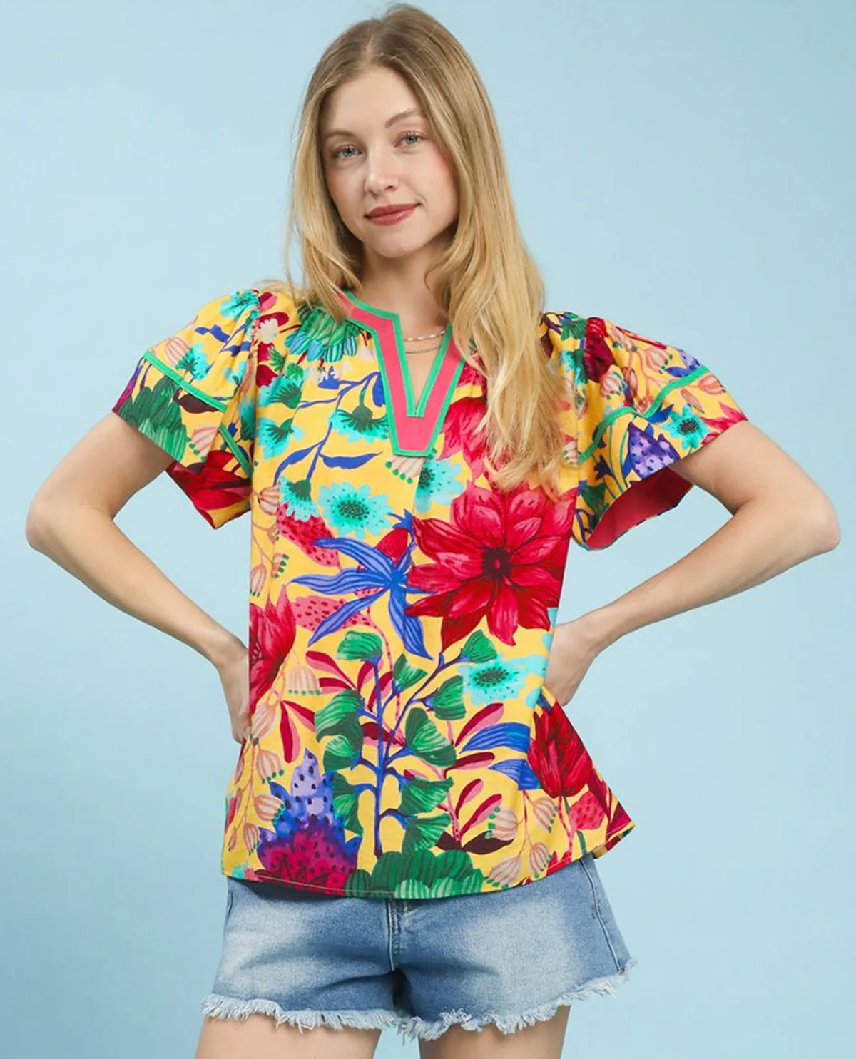 Umgee V-Neck Floral Print Top - Image 4