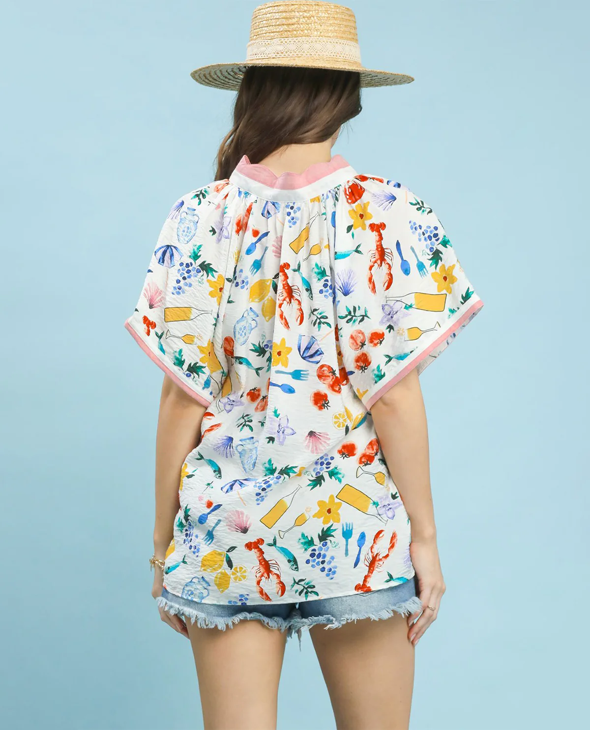 Umgee V-Neck Scalloped Edge Top Cream - Image 3