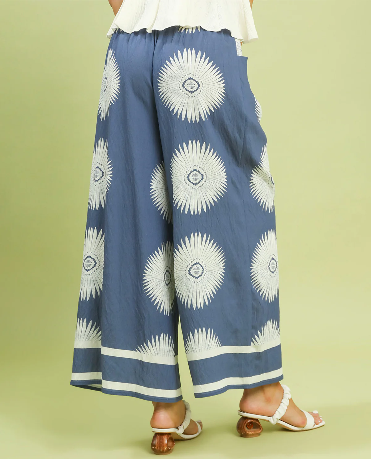 Umgee Wide Leg Print Pant Denim Blue - Image 3