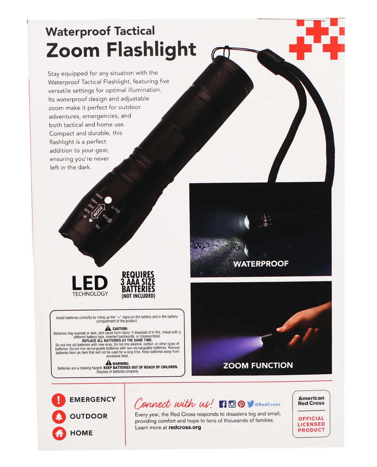 American Red Cross Waterproof Tactical Zoom Flashlight - Image 2