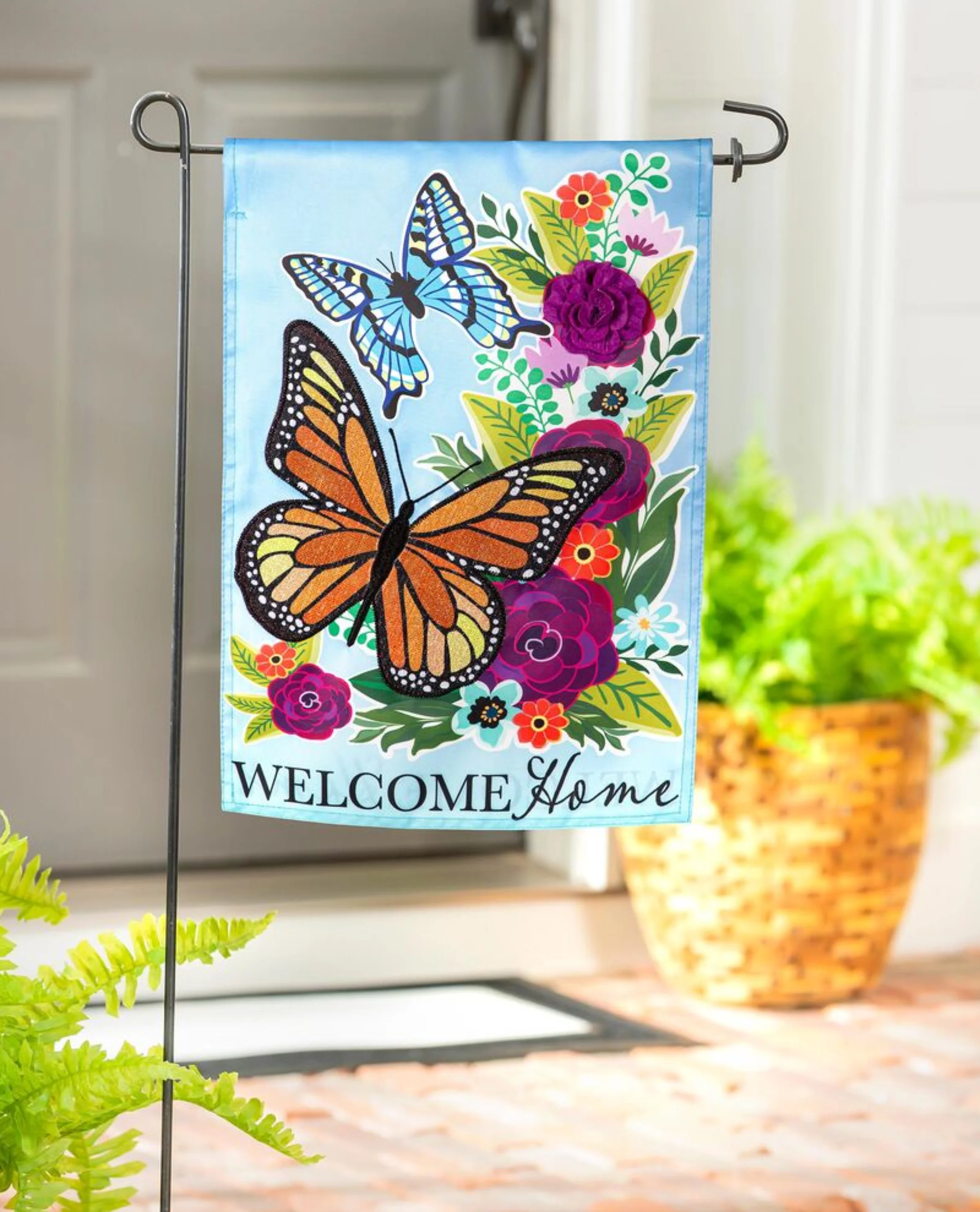 "Welcome Home" Butterflies Applique Garden Flag - Image 2