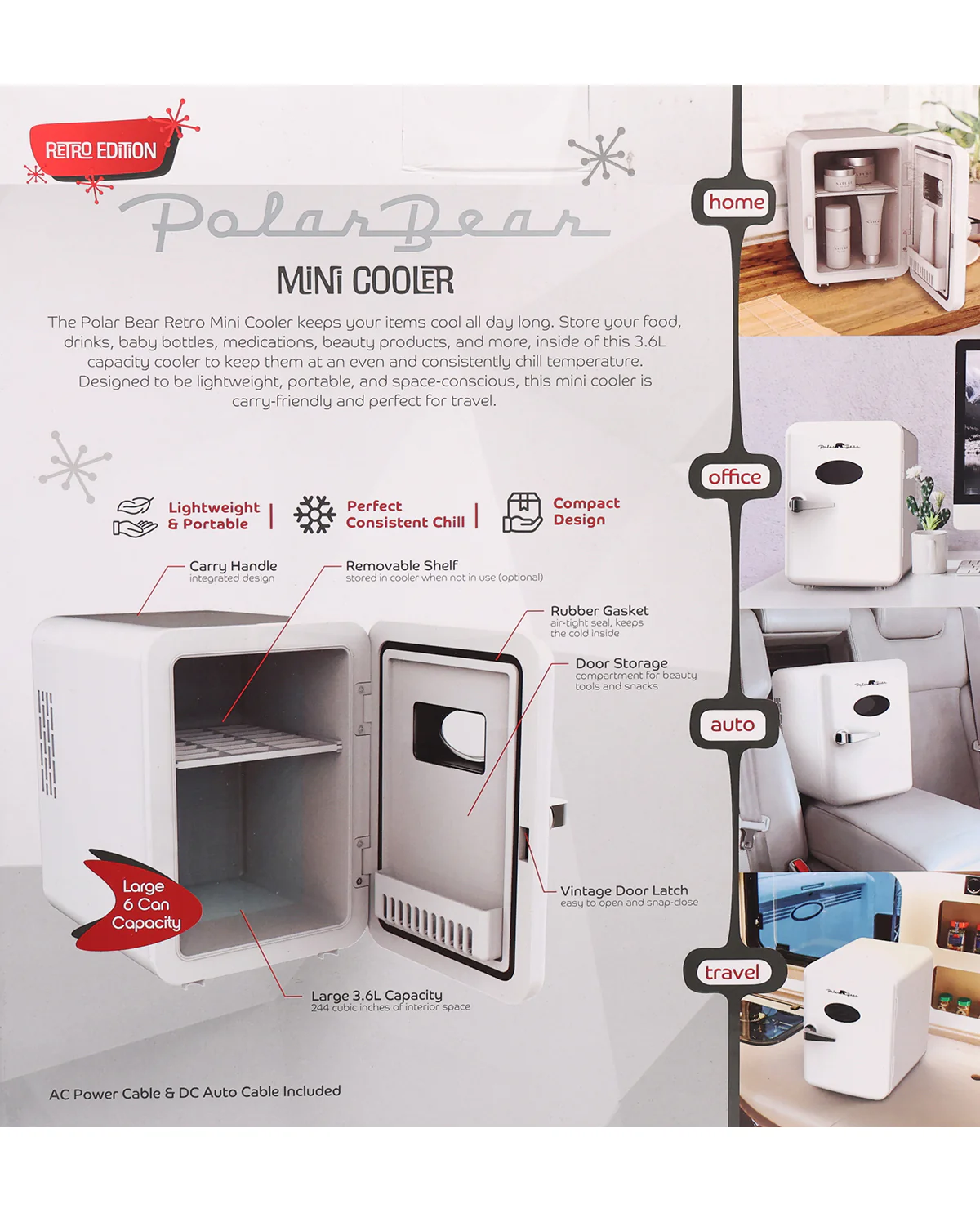 Polar Bear White Retro Mini Fridge - Image 3