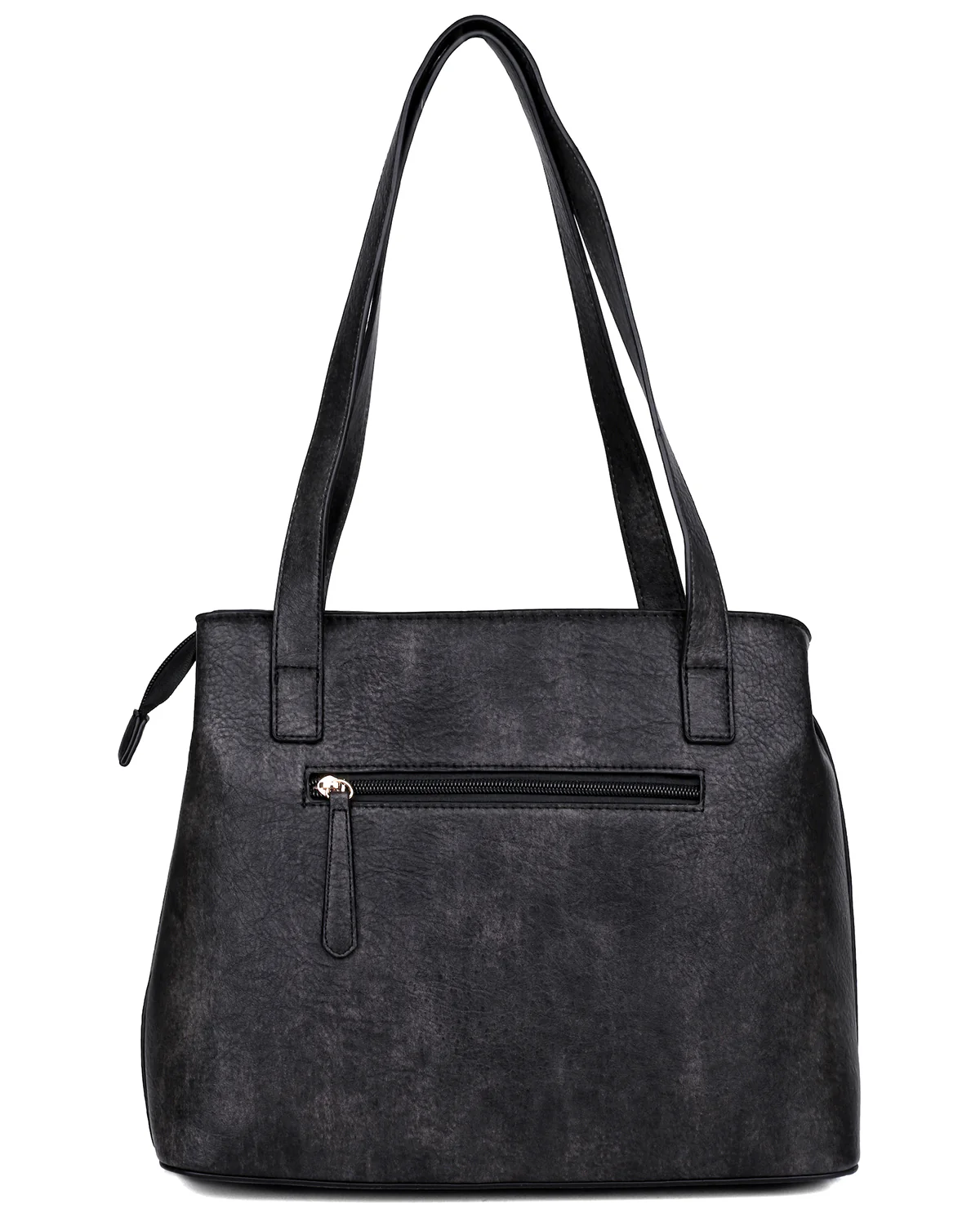 Whip Stitch Vegan Black Leather Organizer Tote Bag - Image 2