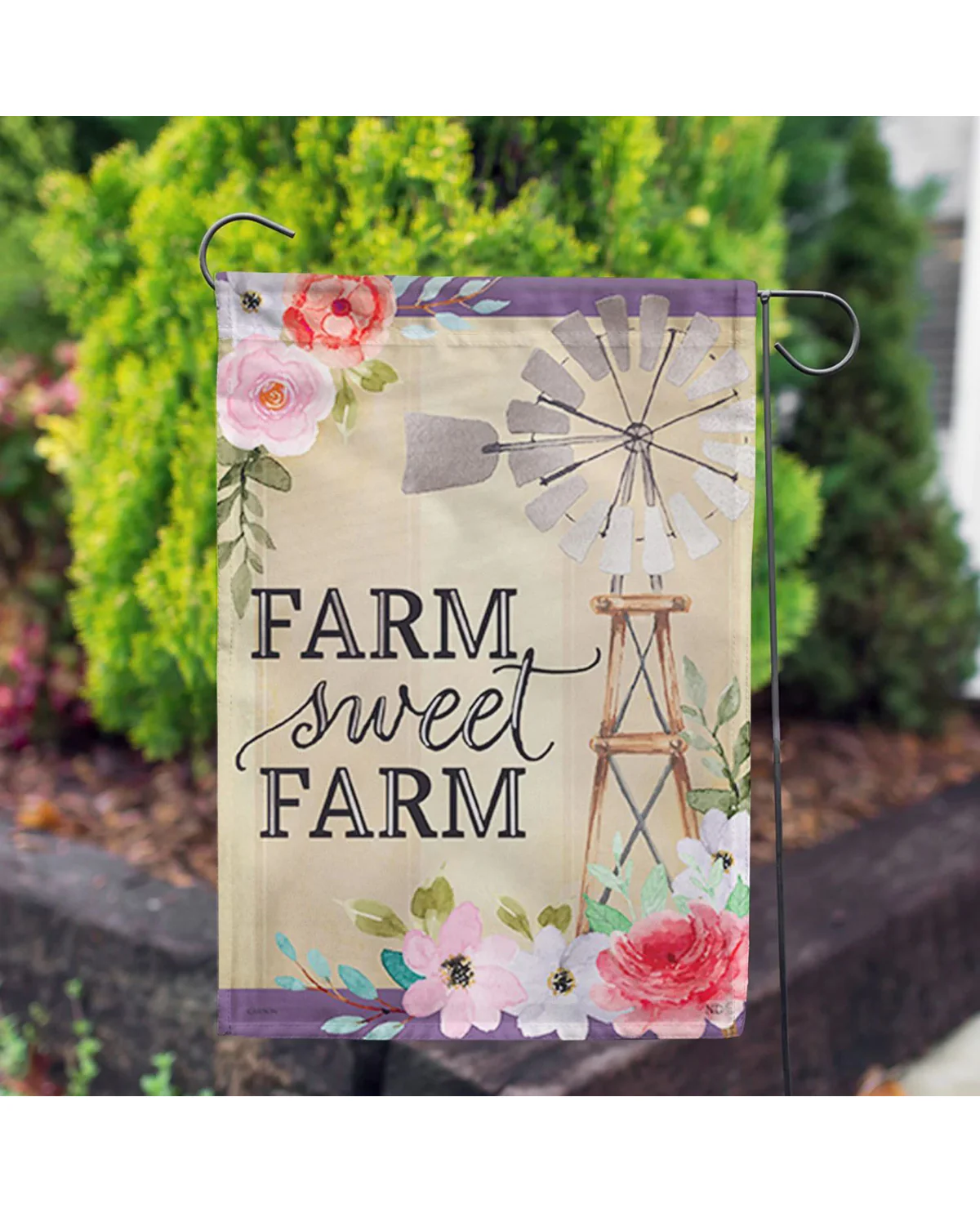Windmill Floral Foil Garden Flag - Image 2