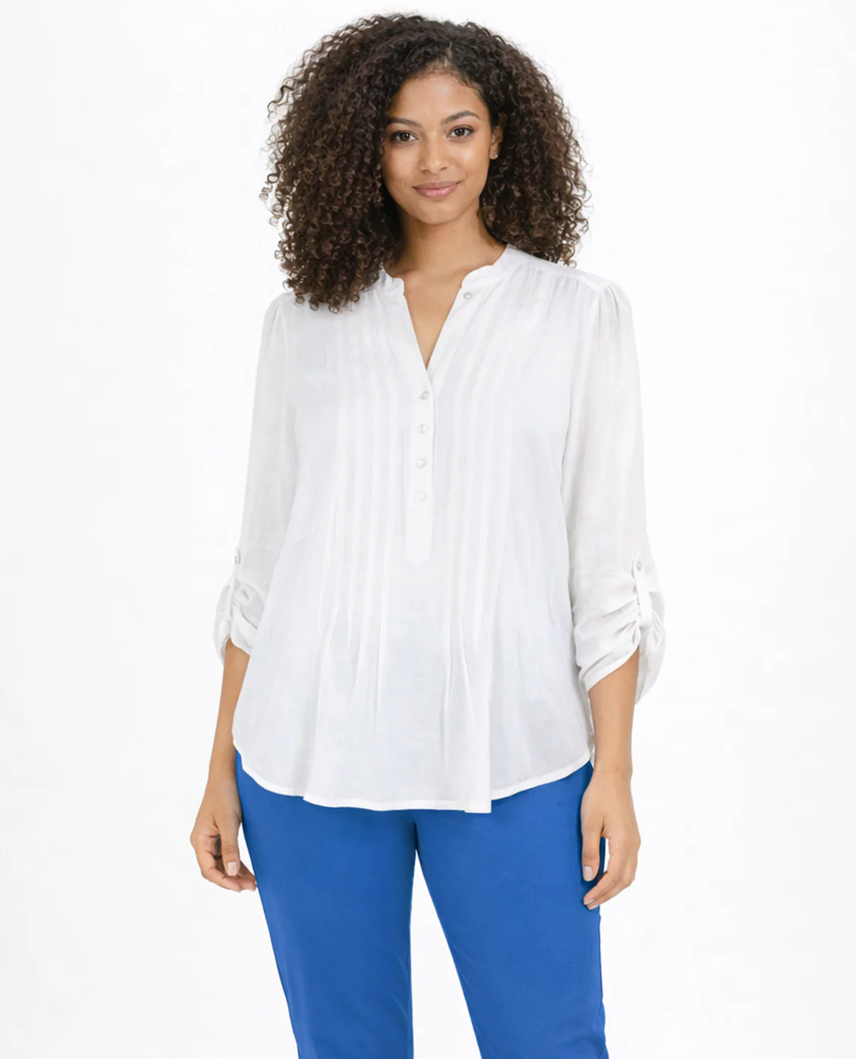 Zac & Rachel Petite 3/4 Sleeve Solid Slub Top - Image 2
