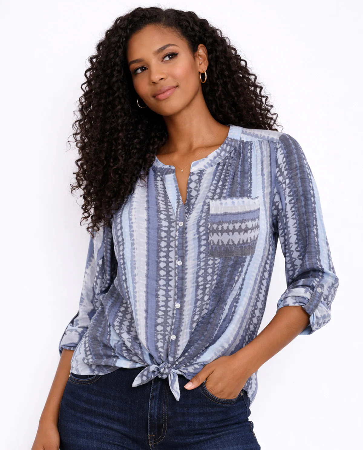 Zac & Rachel Print Slub Tie Front Top - Image 2