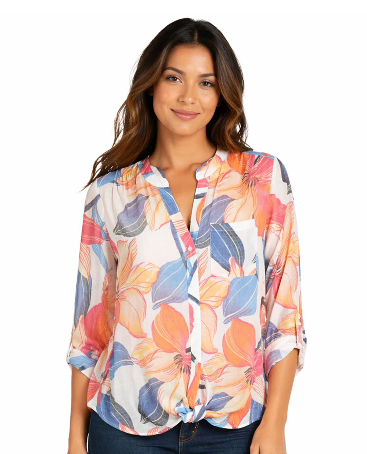 Zac & Rachel Print Slub Tie Front Top - Image 4