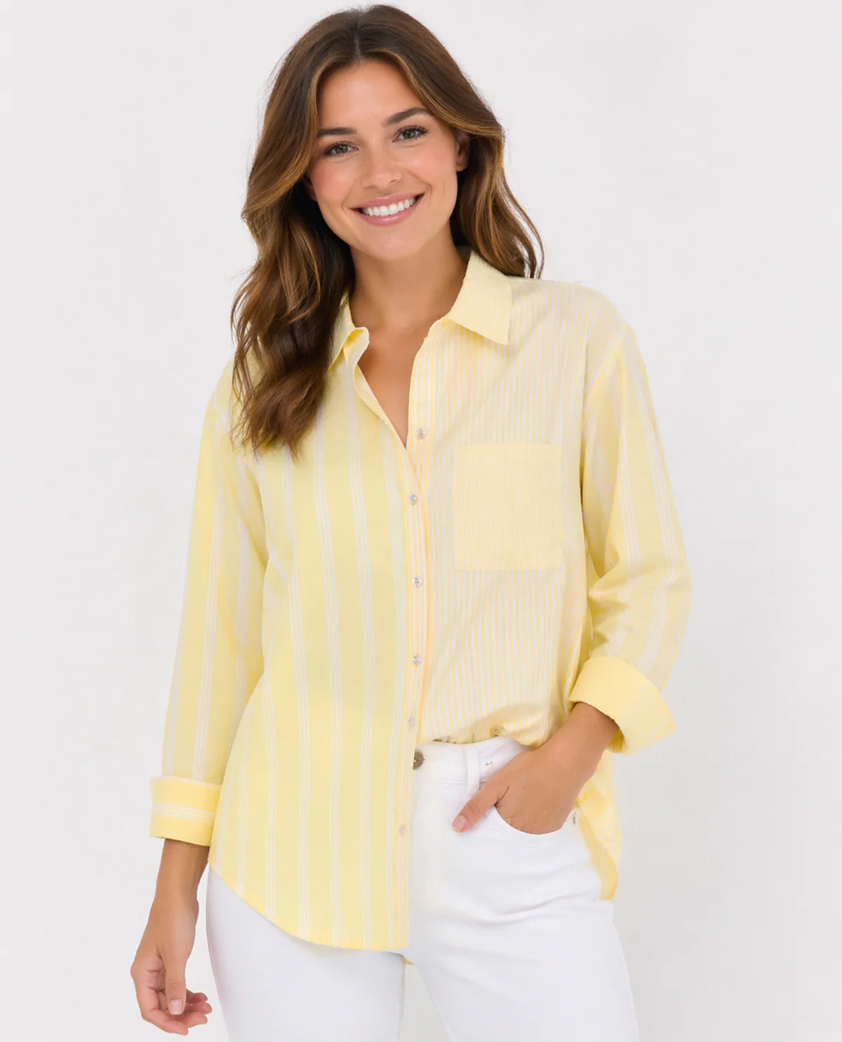 Zac & Rachel Striped Poplin Knit To Fit Woven Top - Image 2